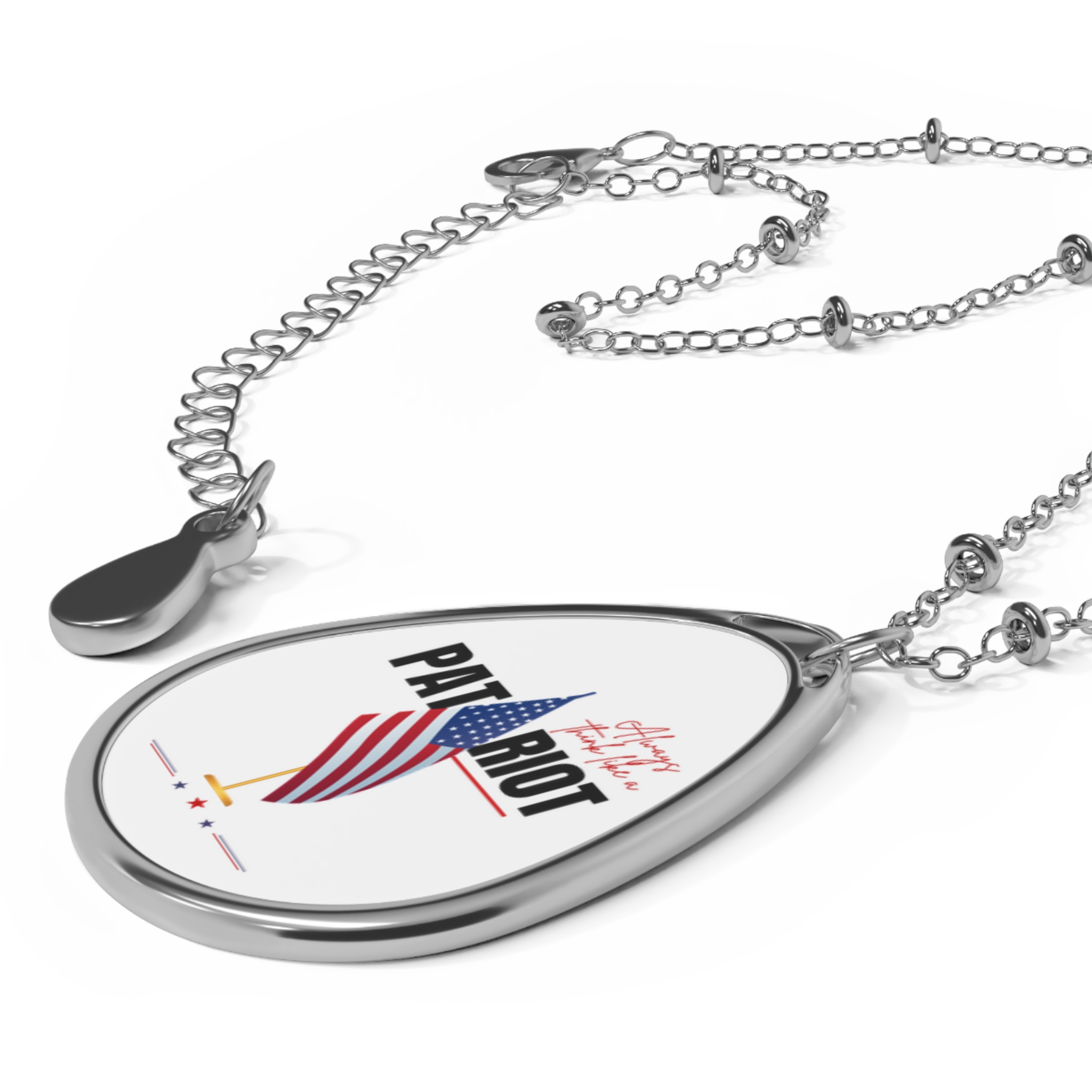 Patriotic Oval Necklace, Teardrop Jewelry, Gifts for Her, American Flag Pendant, Memorial Day Accessories, Independence Day Jewelry