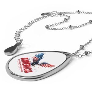 Patriotic Oval Necklace, American Eagle Jewelry, Independence Day Gift, Memorial Day Pendant, Everyday Wear, Statement Necklace