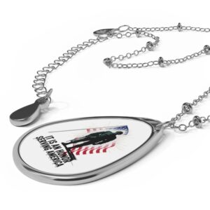 Honor Serving America Oval Necklace - Military Appreciation Gift, Veteran Jewelry, Patriotic Pendant, Memorial Day Tribute, Flag Necklace