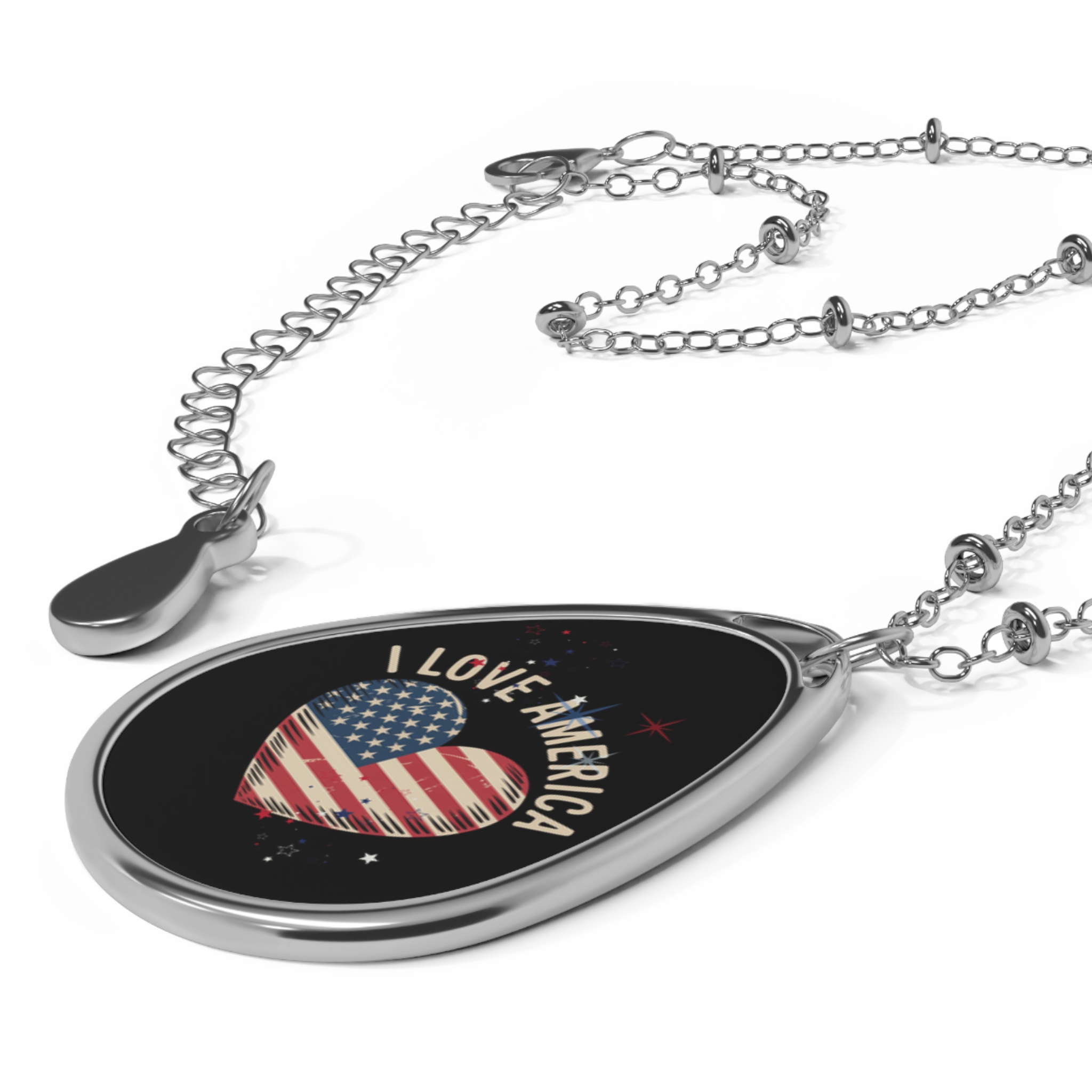 Patriotic Oval Necklace | I Love America Heart Design, Independence Day Jewelry, Gift for Veterans, Memorial Day Accessory, USA Pride [...]