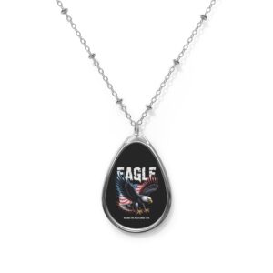 Patriotic Oval Necklace - Eagle Design, Gift for Veterans, Memorial Day Jewelry, Independence Day Accessory, Everyday Wear