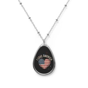 Patriotic Oval Necklace | I Love America Heart Design, Independence Day Jewelry, Gift for Veterans, Memorial Day Accessory, USA Pride [...]